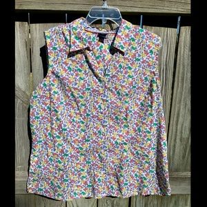 Basic Editions Floral Button Down Sleeveless Blouse